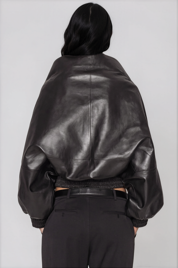 Sculpted Leather Wrap Jacket