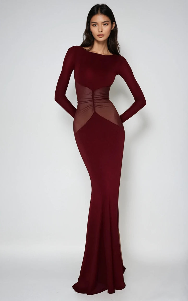 The Sculpted Mesh Column Gown – Bordeaux