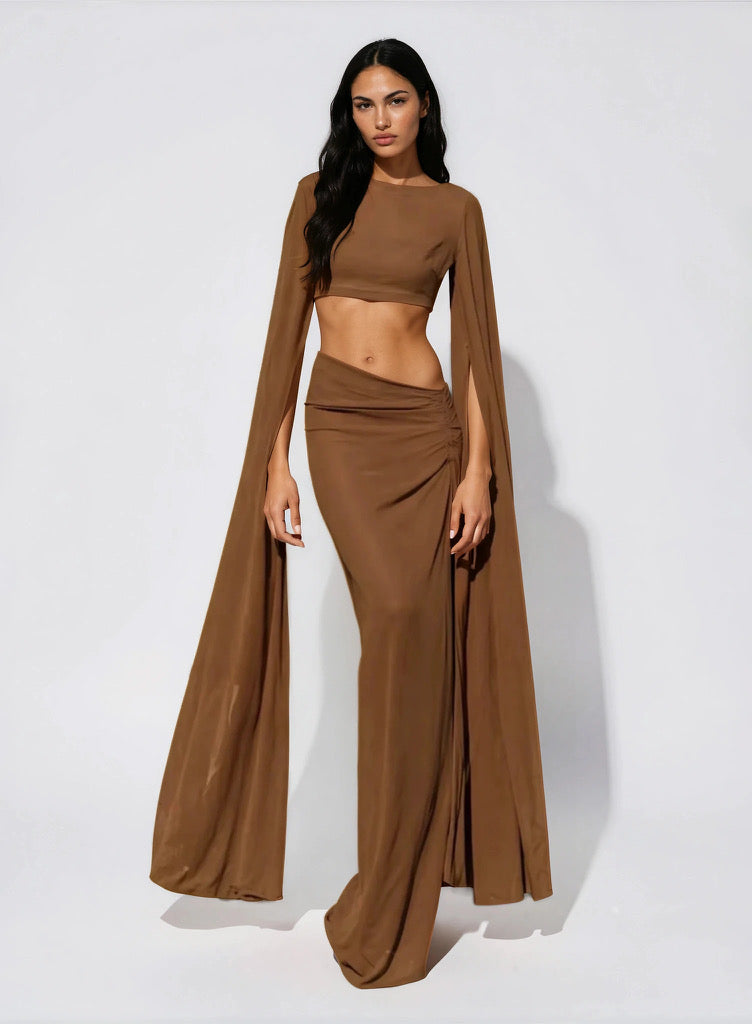 the isla draped Two-Piece Set in terracotta
