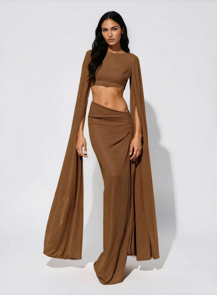 the isla draped Two-Piece Set in terracotta