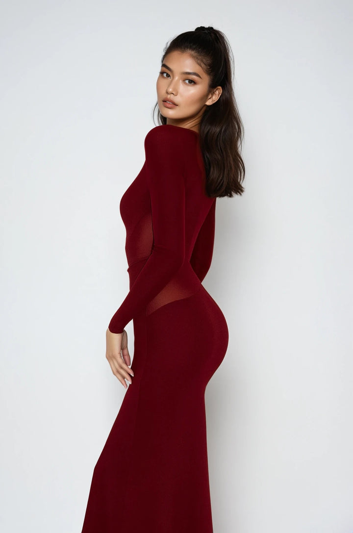 The Sculpted Mesh Column Gown – Bordeaux