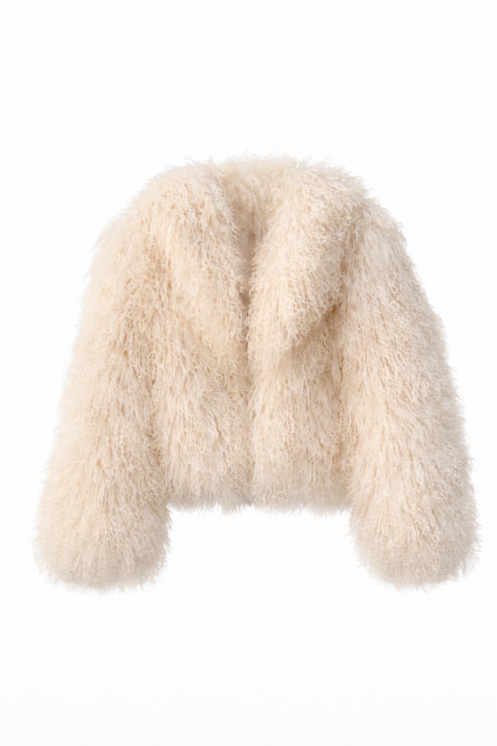 megève monogolian fur coat in ecru