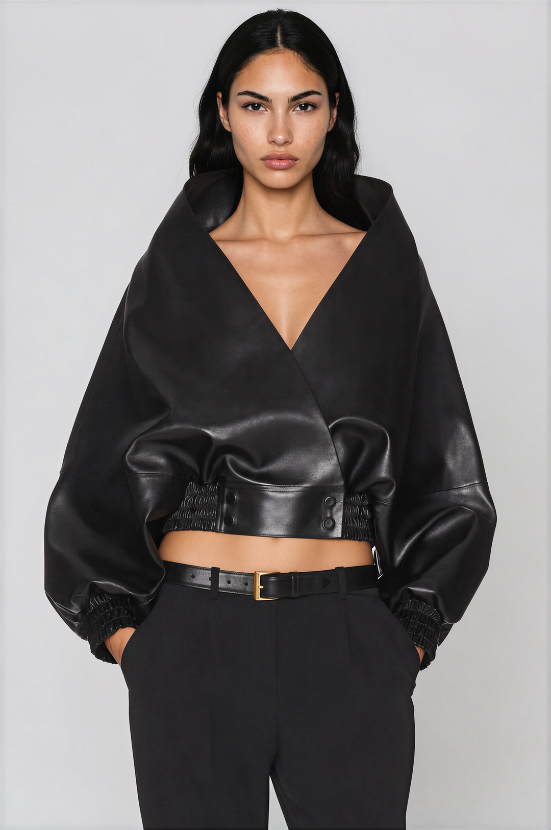 Sculpted Leather Wrap Jacket