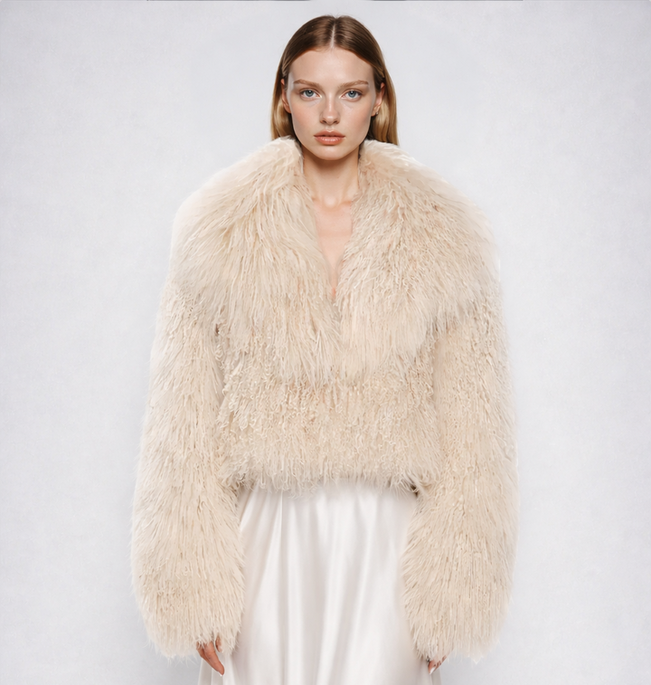 megève monogolian fur coat in ecru