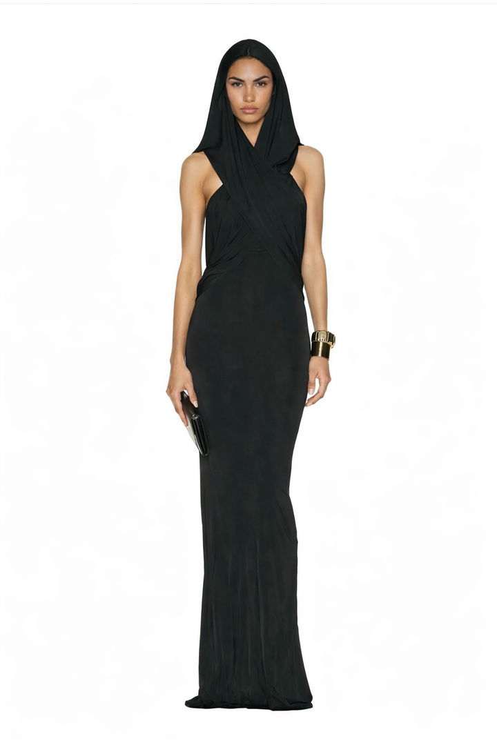 Noir Hood Column Gown