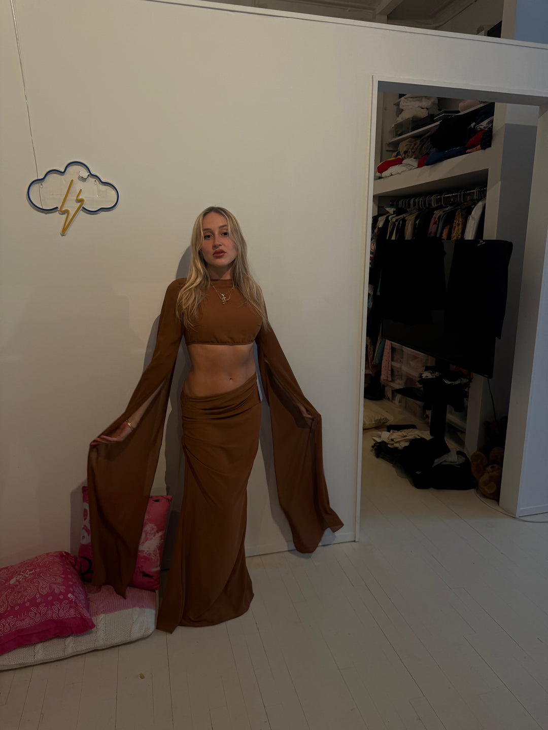 the isla draped Two-Piece Set in terracotta