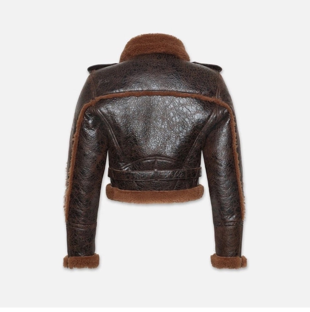shearling aviator jacket in chestnut